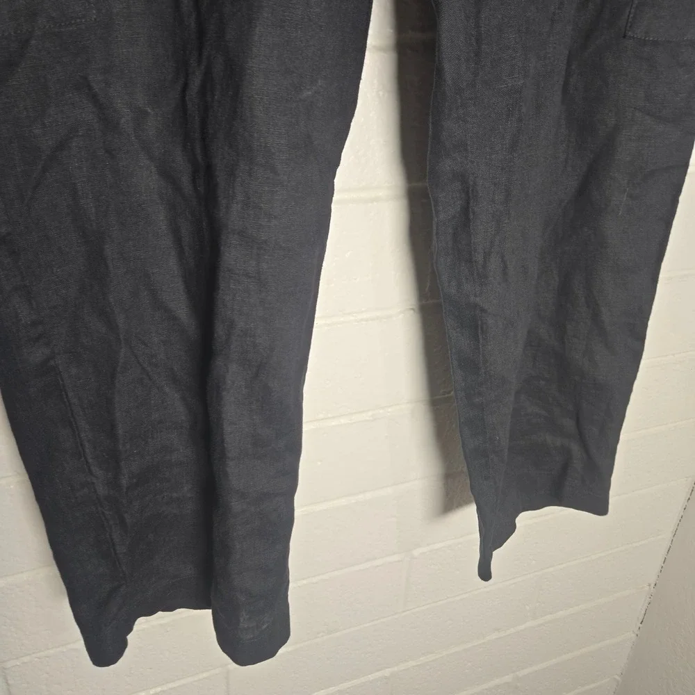 Nicole Miller New York 100% Linen Cargo Pants XL High Rise Lagenlook Minimalist